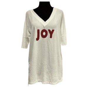 NWT Tru Self Christmas Joy Short Sleeve Sweater Shirt White/Red Sz M